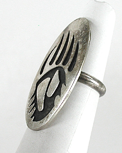 authentic Native American sterling silver Overlay Badger Paw Ring size 6 by Hopi silversmith Raymond Sequaptewa