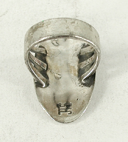authentic Native American sterling silver turquoise and coral Chip Inlay Yei Ring size 7 1/2 by Navajo silversmith Jackie Singer