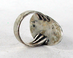 authentic Native American sterling silver turquoise and coral Chip Inlay Yei Ring size 7 1/2 by Navajo silversmith Jackie Singer