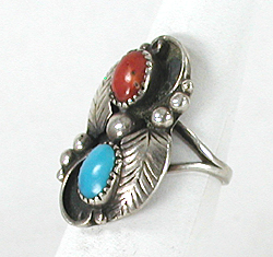 sterling silver Coral and Turquoise Ring size 6 1/4