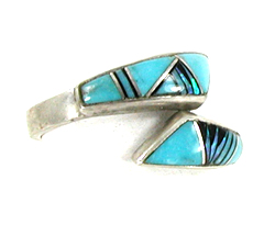 sterling silver wing wrap ring size 8 1/4 inlay with turquoise, opal and jet