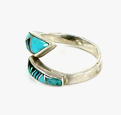 sterling silver wing wrap ring size 8 1/4 inlay with turquoise, opal and jet